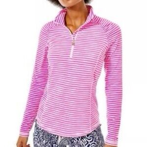 Lilly Pulitzer Luxletic Justine Striped Half Zip Pullover Pink Top Size Large